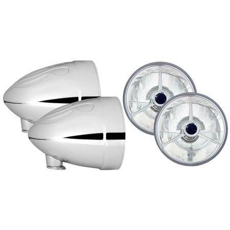 IN PRO CAR WEAR 4.5 in. Flamed Spotlight Bucket, Chrome with T40400 WC Blackdot Spotlamp HB44020-4